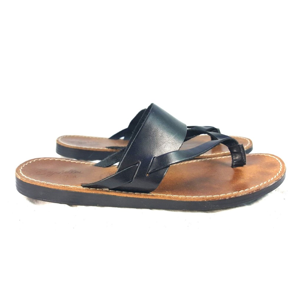 Seychelles Thong Slide Sandals Black Leather Women's Size 9.5 M Made In Italy